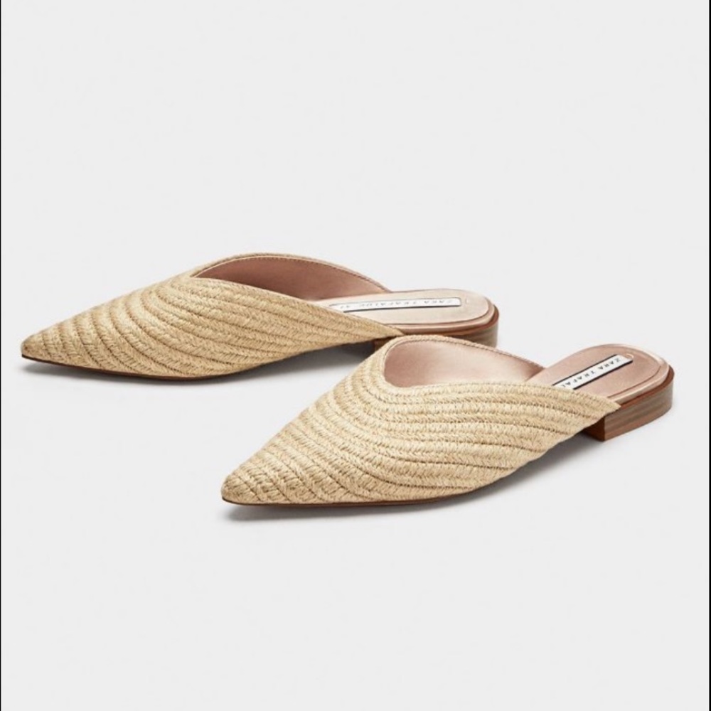 NWT Zara Braided Woven Straw Mules Flats